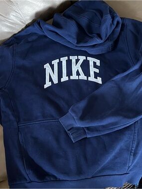 Nike Navy Blue Hoodie with White Logo - Kids Sweatshirt